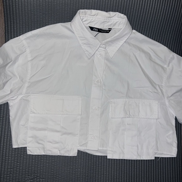 Zara Cotton Double Pocket Cropped Shirt - Picture 5 of 16